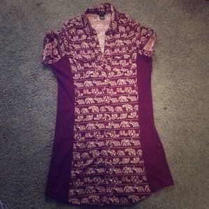 Burgundy and white elephant print dress
